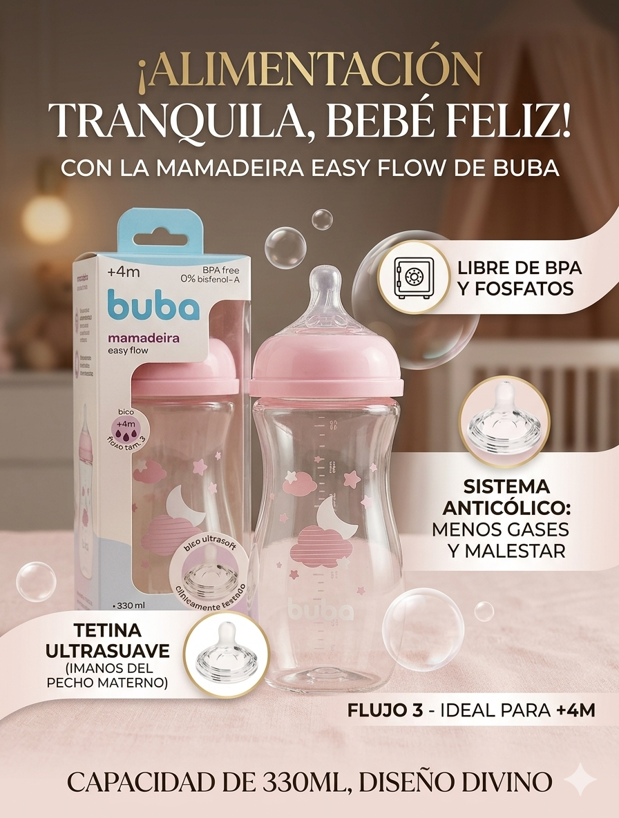 Buba Mamadera Easy Flow Nube Rosa 330ml – BUB17257🩷