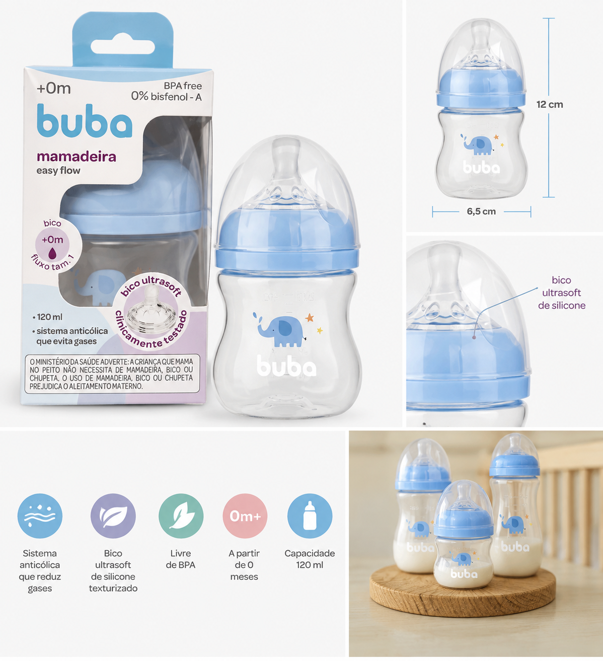Mamadera Buba Easy Flow Elefante Azul 120 ml (+0m) BUB17252 💛