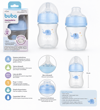 Mamadera Buba Easy Flow Elefante Azul 120 ml (+0m) BUB17252 💛