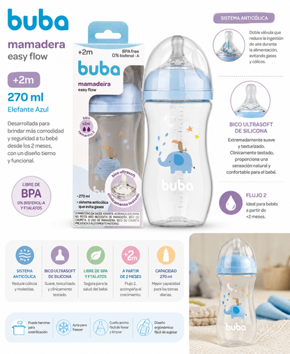 Buba Mamadera Easy Flow Elefante Azul 270 ml (+2m)
BUB17253🩵