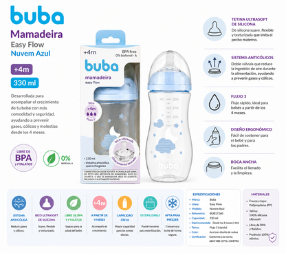 Buba Mamadera Easy Flow Nube Azul 330ml – BUB17260🩵