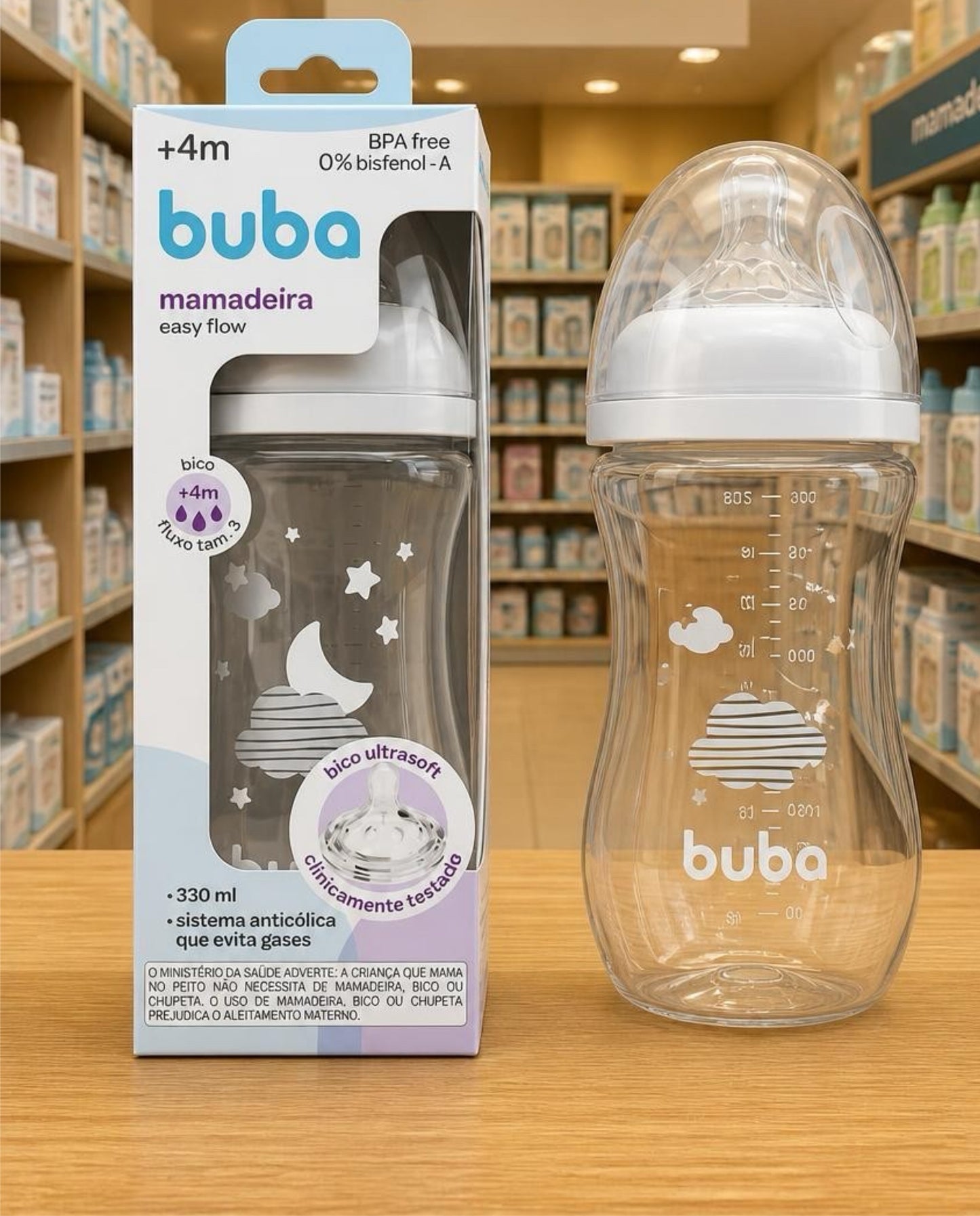 Buba Mamadera Easy Flow Nube Blanca 330ml – BUB17263 🩵🩷
