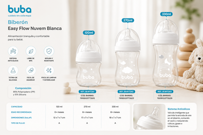 Buba Mamadera Easy Flow Nube Blanca 330ml – BUB17263 🩵🩷