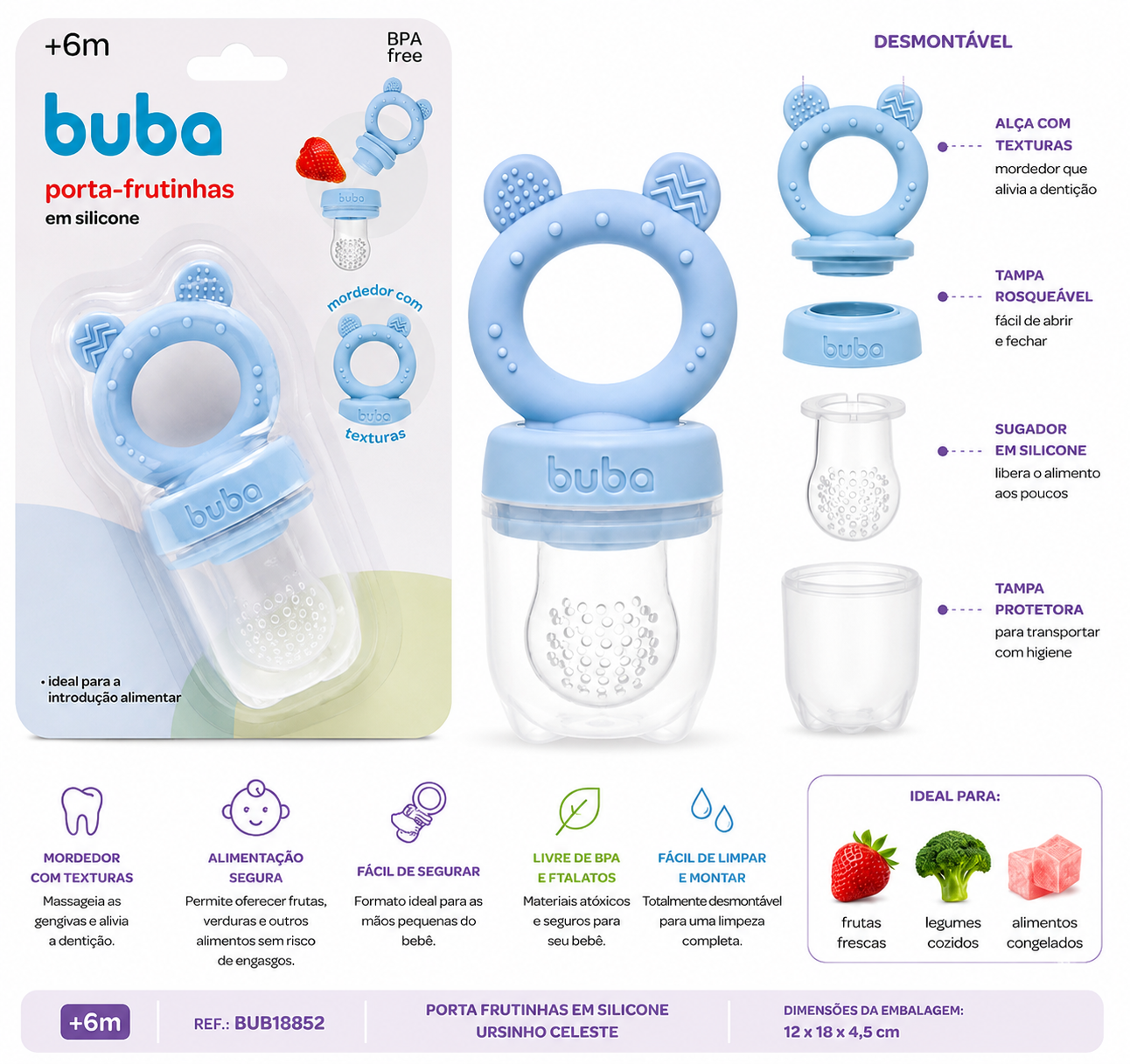 Buba Porta Frutinhas en Silicona Osito Celeste 7m+ – BUB18852