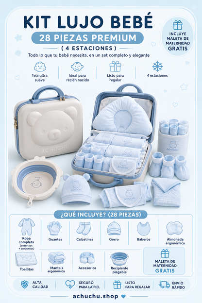 KUTOGLAMI MALETA SALIDA DE MATERNIDAD 28PCS CELESTE / ROSA A60128 🩵🩷