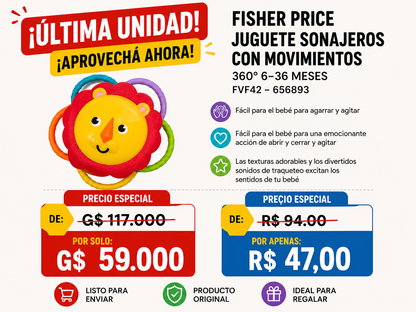❤️ FISHER PRICE JUGUETE SONAJEROS CON MOVIMIENTOS 360º LEON 6-36 MESES FVF42 - 656893 ( Promoción 50% off )