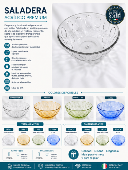 Cocina ✨ Fratelli Guzzini Saladera Acrílico Premium – Diseño Clásico Italiano 4 Colores✨