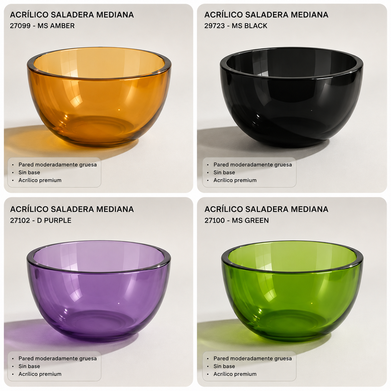 Cocina✨ Acrílico Saladera Mediana Premium 4 colores ✨ Una pieza práctica, resistente y elegante que realza la presentación de cualquier preparación con un estilo moderno y sofisticado 🖤💜💚🧡