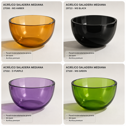 Cocina✨ Acrílico Saladera Mediana Premium 4 colores ✨ Una pieza práctica, resistente y elegante que realza la presentación de cualquier preparación con un estilo moderno y sofisticado 🖤💜💚🧡