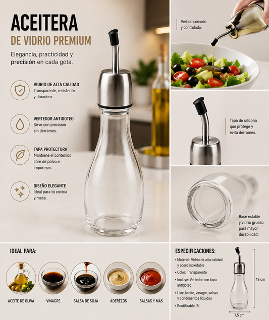 Cocina✨ Aceitera de Vidrio con Vertedor Antigoteo💛