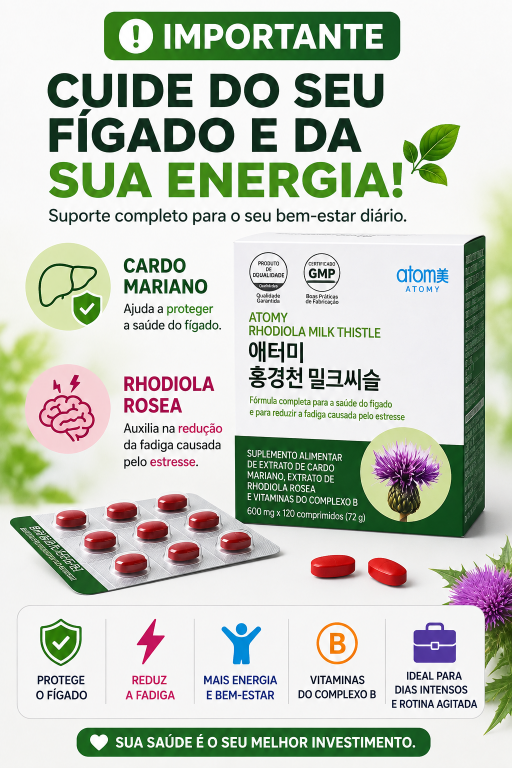 Atomy Rhodiola + Cardo Mariano (Milk Thistle) 120 cápsulas/600mg 🩵💙