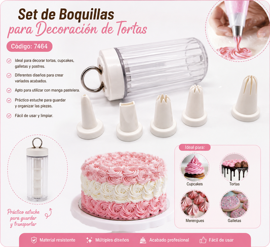 🧁 Set de Boquillas para Decoración de Tortas – 7464💛