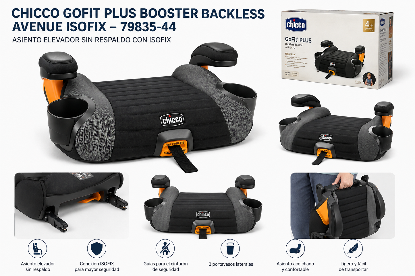 CHICCO SILLA DE AUTO BOOSTER GOFIT PLUS BOOSTER BACKLESS AVENUE ISOFIX – 79835-44 💛