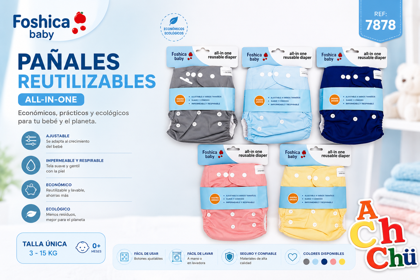 💚 Pañal Reutilizable Ajustable All-in-One 7878