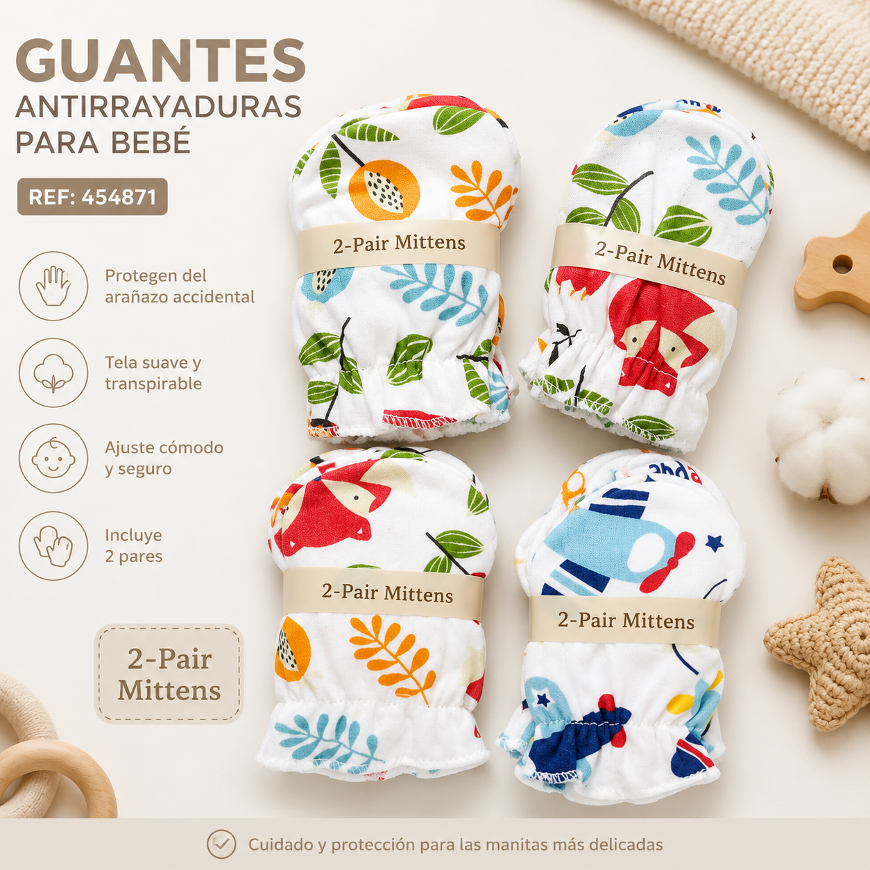 💚 GUANTES ANTIRRAYADURAS PARA BEBÉ – SET 2 PARES SE-24  454871 👶🧤