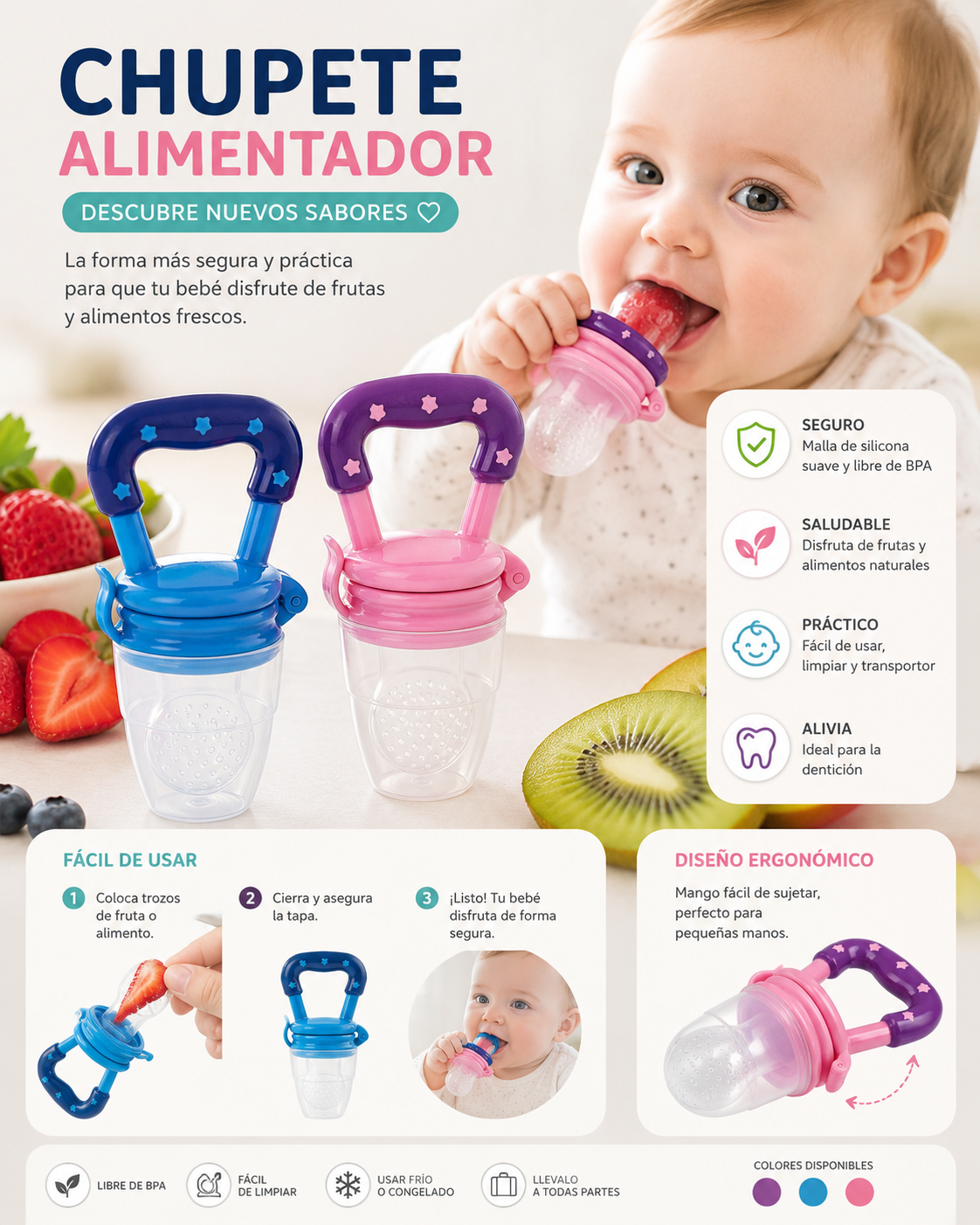 💚 Chupete Alimentador de Frutas para Bebé 4-24m 41502