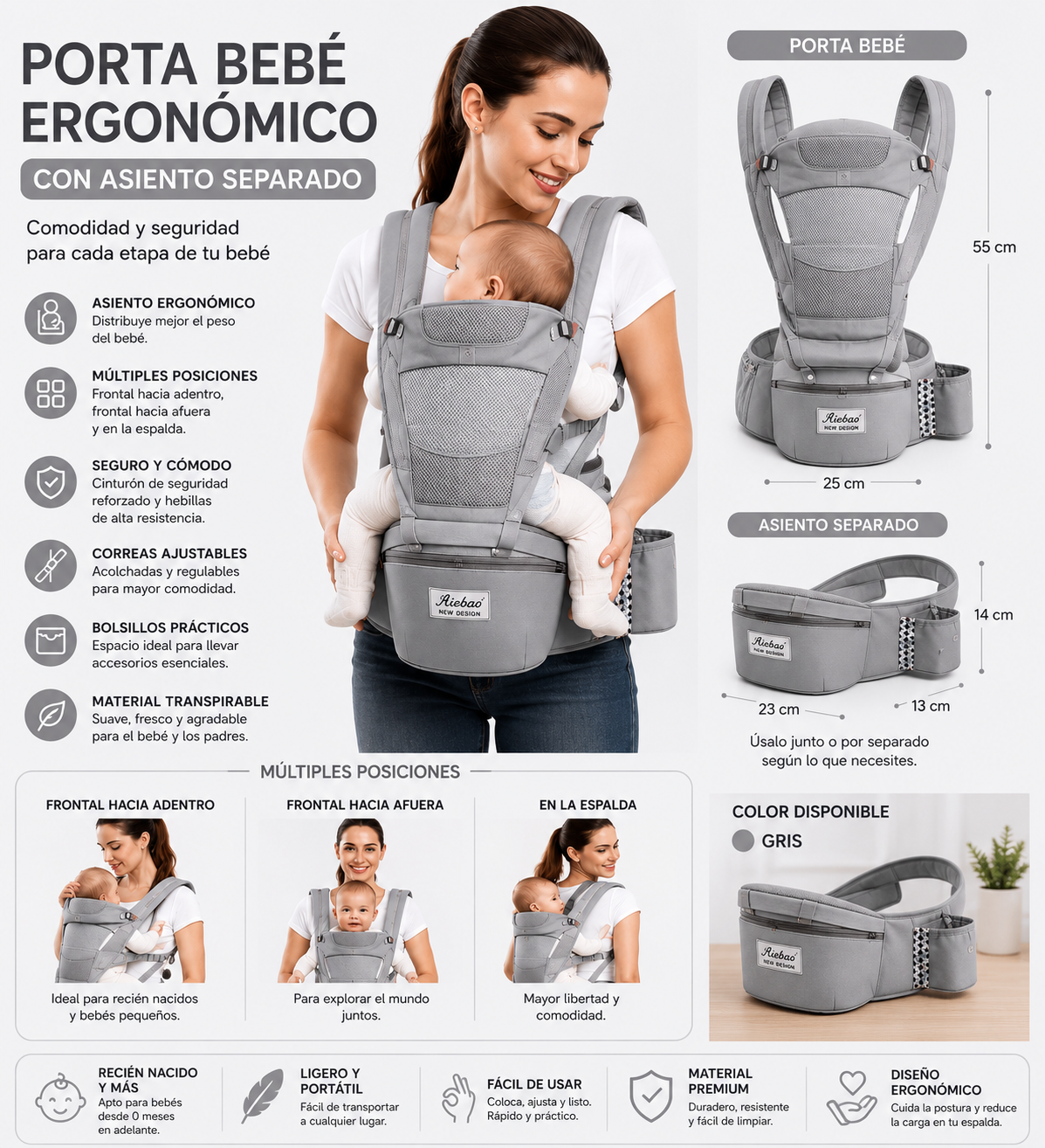 Aiebao porta bebé con asiento SY001