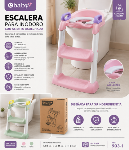 EBaby Escalera para Inodoro Infantil con Asiento Acolchado Bano Ref: 903-1-RS (Rosa) 903-1-VE (Verde)