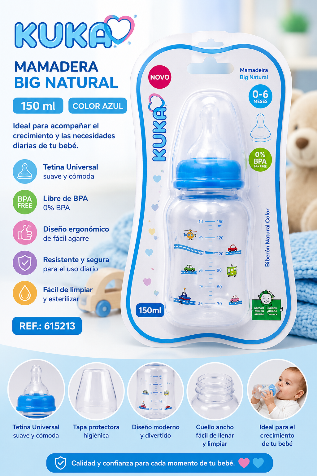 💚 KUKA Mamadera Big Natural 150 ml – Azul 615213