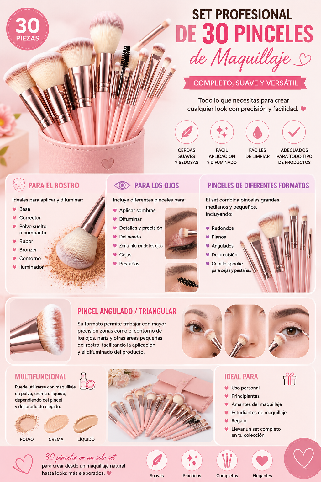 SET PROFESIONAL DE 30 PINCELES DE MAQUILLAJE ✨