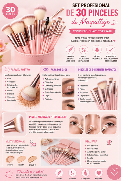 SET PROFESIONAL DE 30 PINCELES DE MAQUILLAJE ✨