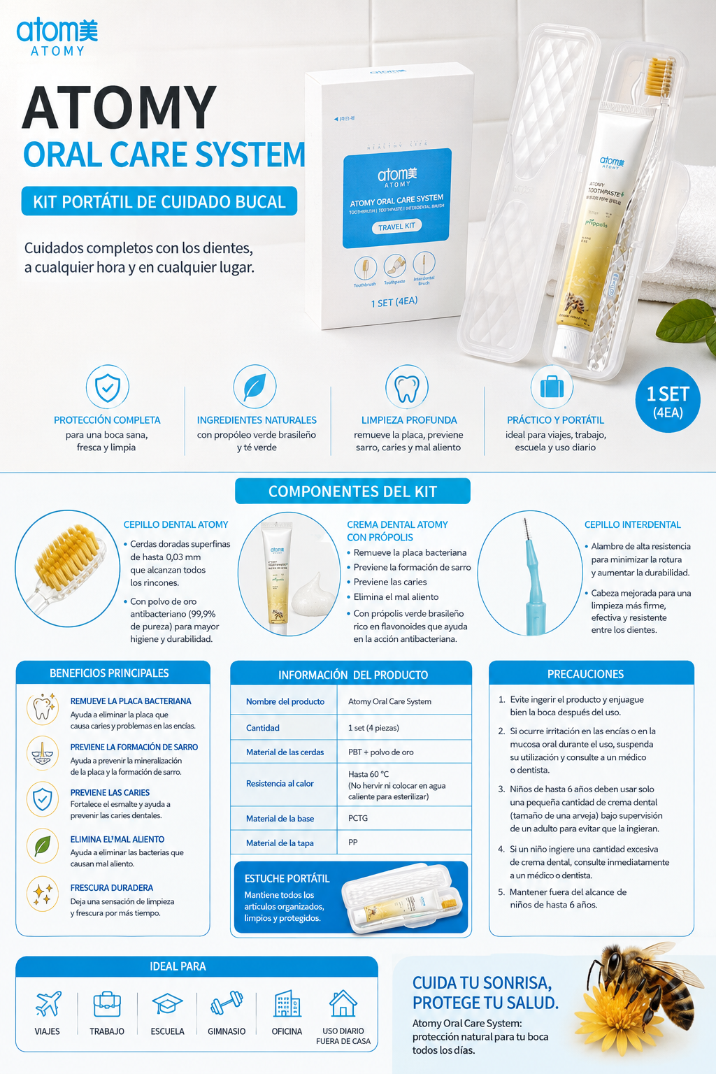 🦷 ATOMY ORAL CARE SYSTEM
Kit portátil para un cuidado bucal completo 🇰🇷💚