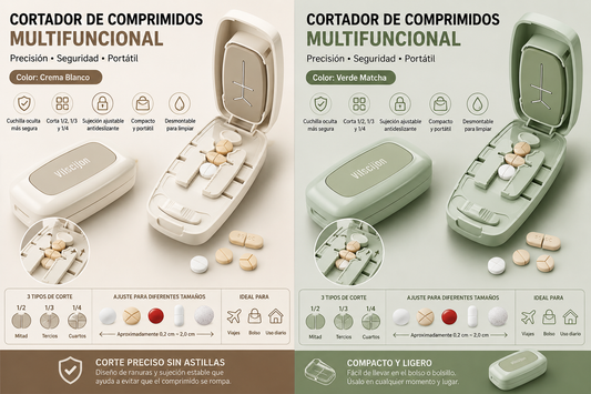 Cortador de Comprimidos Multifuncional Portátil
Color: Verde Matcha y Creme Branco 💚