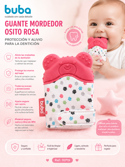 💚 Buba Guante Mordedor Osito – Protección y Alivio para la Dentición Rosa BUB10719 Azul BUB10720