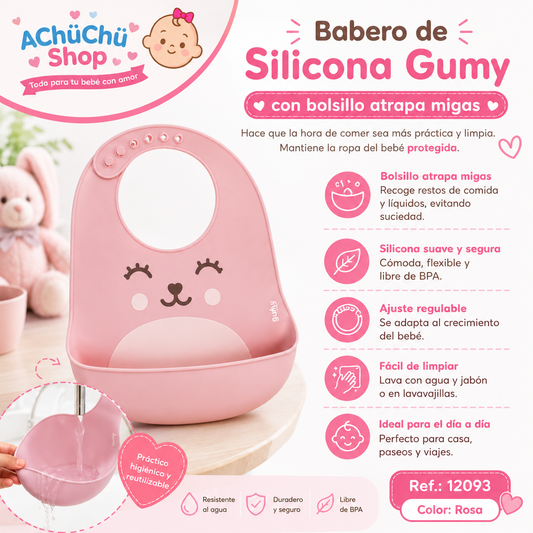 Babero de Silicona con Atrapa Migas Gumy Rosa - BUB12093🩷