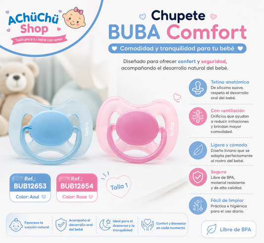 💚 BUBA Chupete Comfort Osito Talla 1 - 0-6m Azul BUB12655