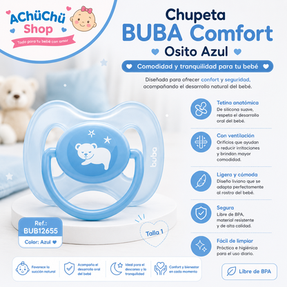 💚 BUBA Chupete Comfort Osito Talla 1 - 0-6m Azul BUB12655