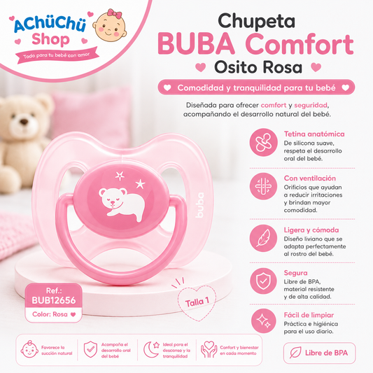 BUBA Chupete Comfort Osito Talla 1 Rosa BUB12656 🩷