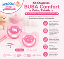💚 BUBA Kit de Chupetes Comfort Osito/Estrella Talla 1 de 0-6m - Azul BUB12657 - Rosa BUB12658