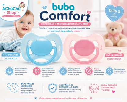 💚 Buba Chupete Comfort Talla 2 (6-12m) Azul BUB12665 / Rosa BUB12666