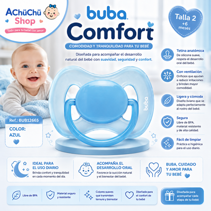 💚 Buba Chupete Comfort Talla 2 (6-12m) Azul BUB12665 / Rosa BUB12666