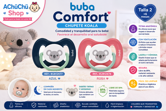 BUBA Chupete Comfort Talla 2 (6-12m) Koala Azul BUB12677 - Koala Rosa BUB12678