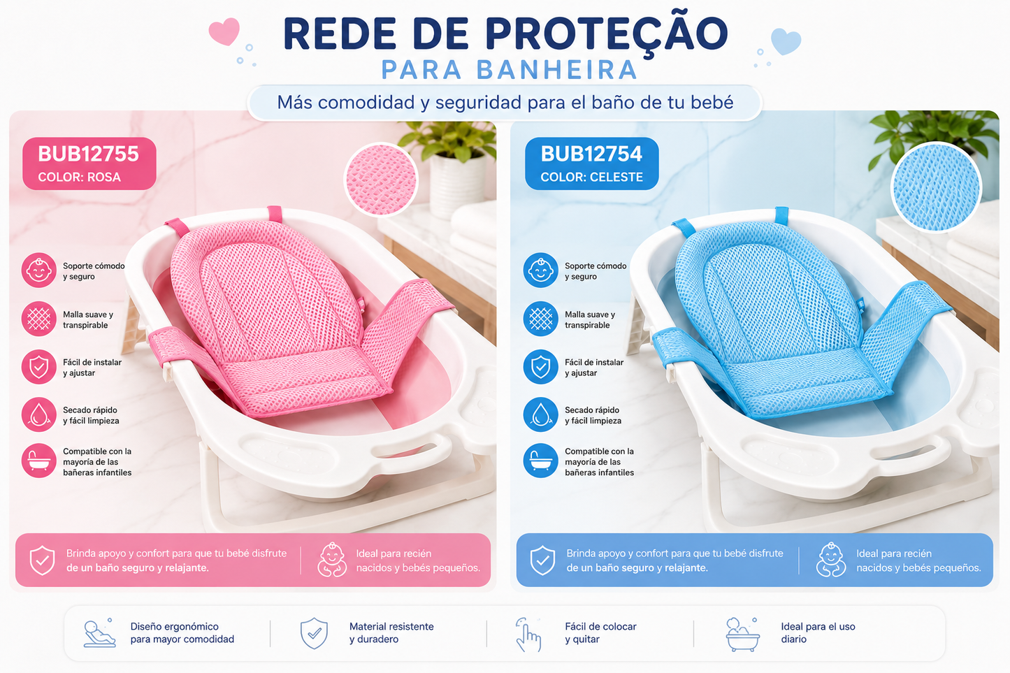 BUBA Red de Protección para Bañera Azul BUB12754 - Rosa BUB12755