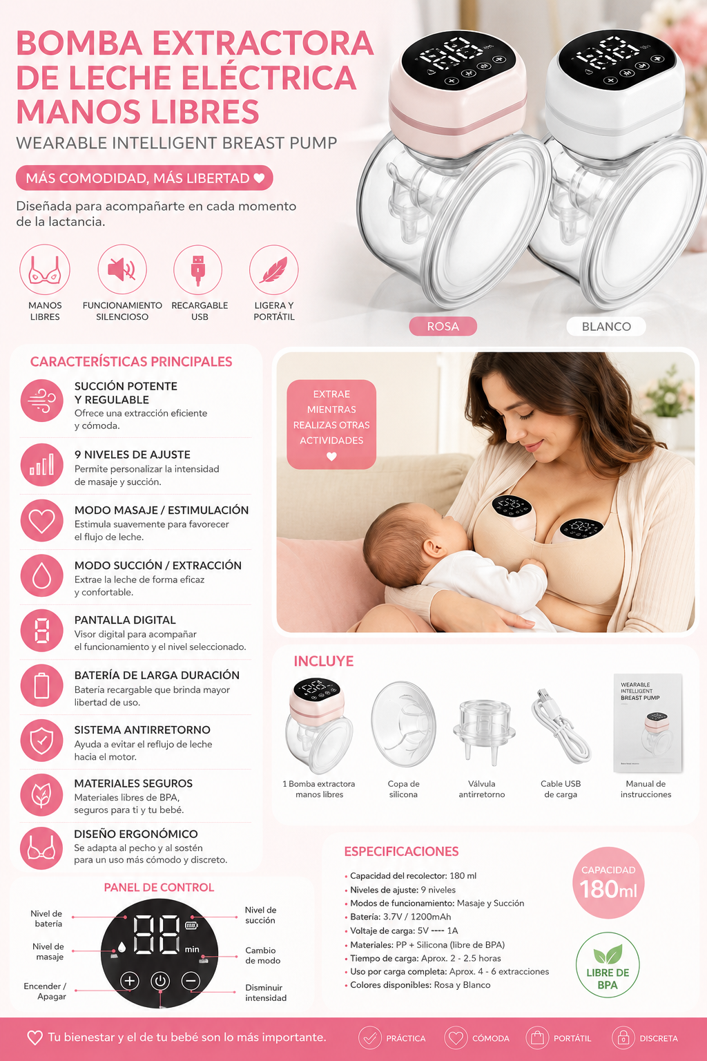EXTRACTOR DE LECHE ELÉCTRICA MANOS LIBRES 💚

Wearable Intelligent Breast Pump