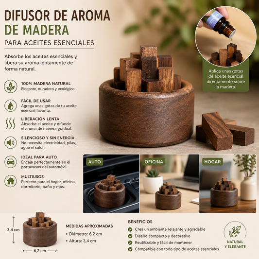 Home 💚 🌿 Difusor de Aroma de Madera para Aceites Esenciales