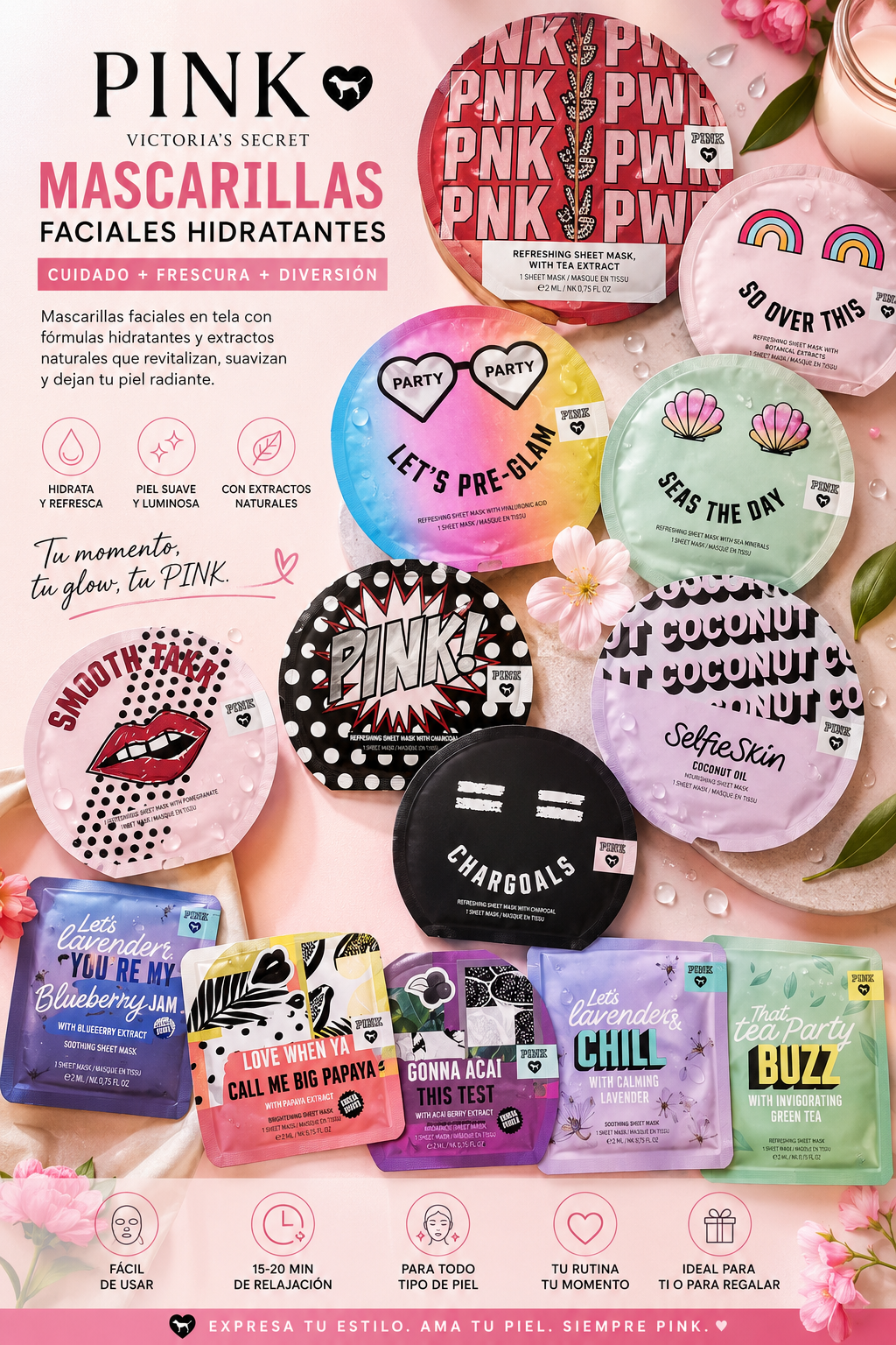 🌸 Mascarillas Faciales Victoria’s Secret PINK 🌸
