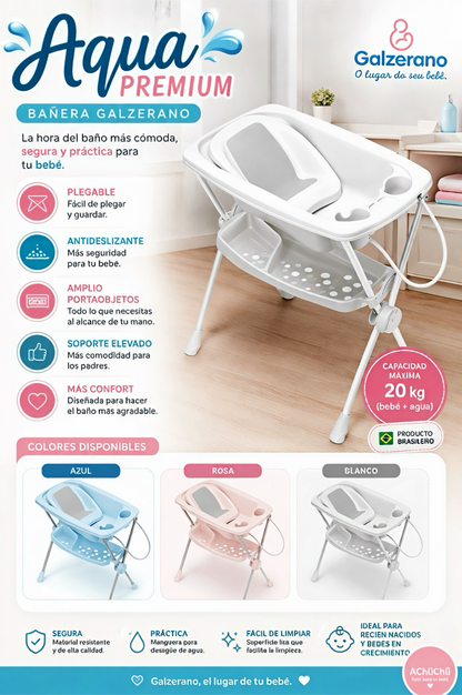 Galzerano Bañera Premium Aqua – Comodidad y Seguridad para tu Bebé 🛁 🤍🩷💙💛