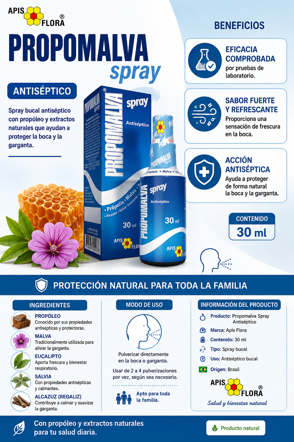Suplemento Propolis🐝 Propomalva Spray – Apis Flora
Spray antiséptico – 30ml