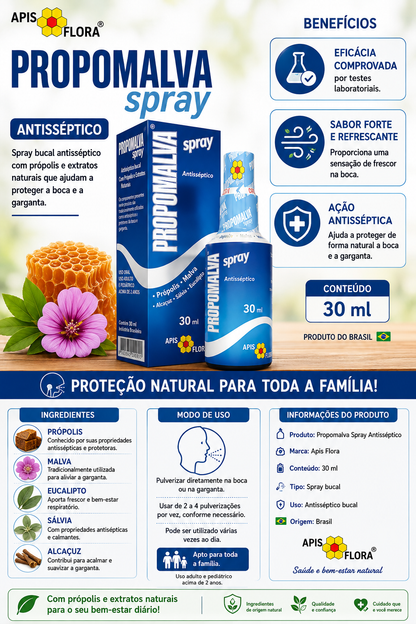 Suplemento Propolis🐝 Propomalva Spray – Apis Flora
Spray antiséptico – 30ml