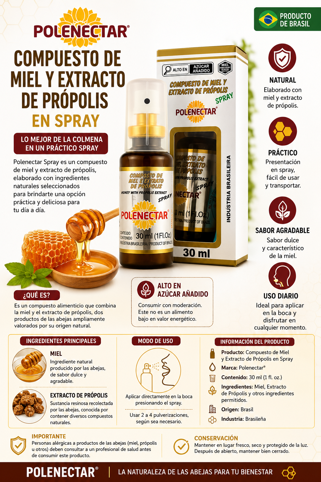 Suplemento Propolis 🐝 🍯 Polenectar – Compuesto de Miel y Extracto de Própolis en Spray