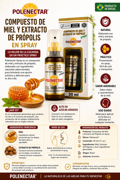 Suplemento Propolis 🐝 🍯 Polenectar – Compuesto de Miel y Extracto de Própolis en Spray