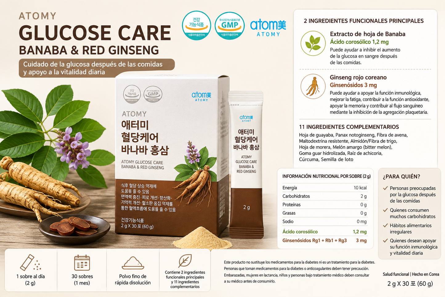 🌿 Atomy Glucose Care – Banaba & Red Ginseng x30 sachet