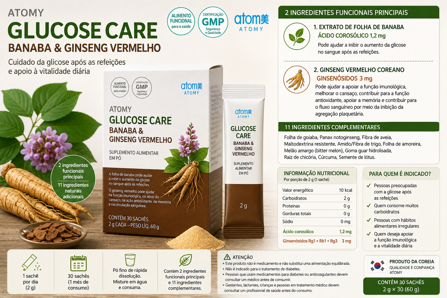 🌿 Atomy Glucose Care – Banaba & Red Ginseng x30 sachet