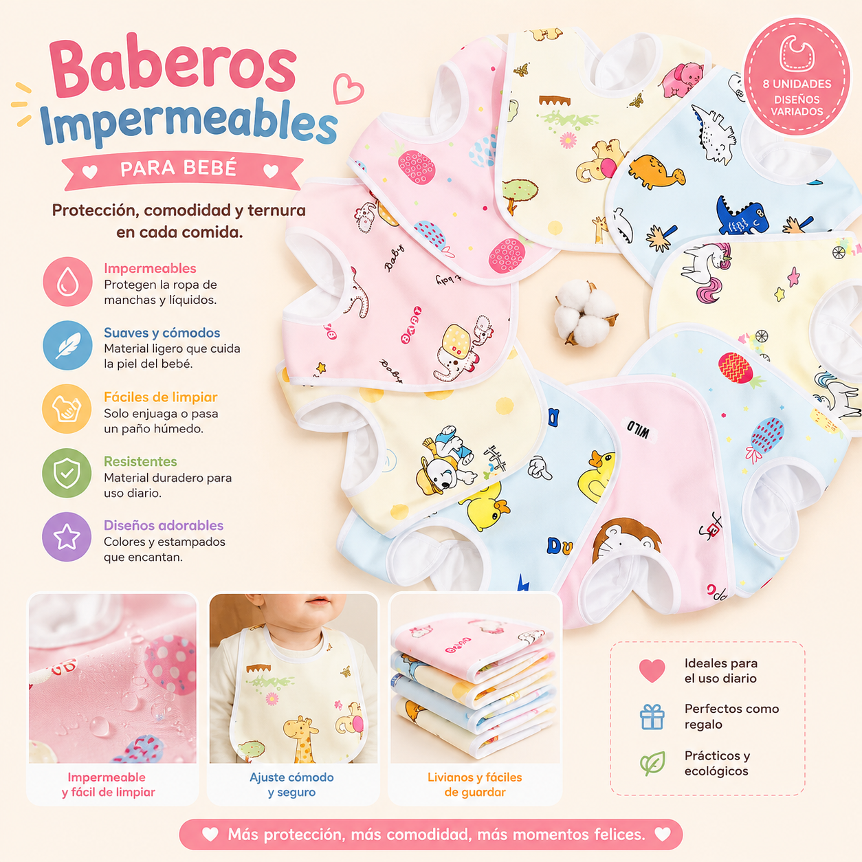 Baberos de algodón impermeables para bebé
A393236 🩷👶✨