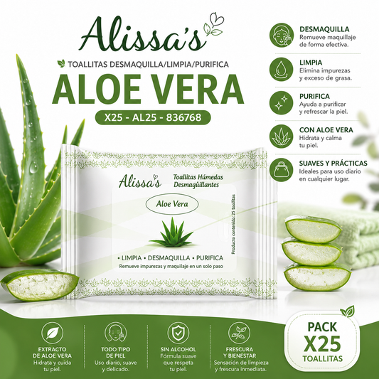 Alissa’s Toallitas Desmaquillantes Aloe Vera x25 Unidades - AL25 - 836768 🌿