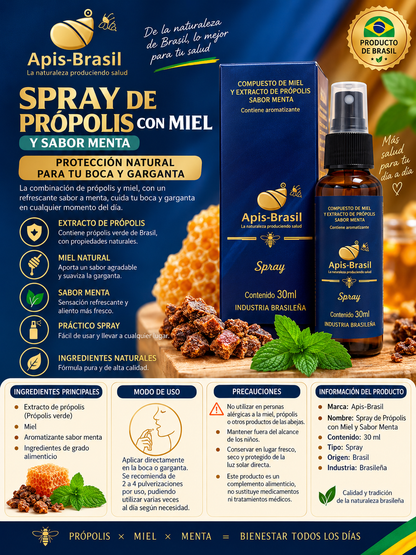 🍯 Apis Brasil – Spray de Própolis con Miel y Sabor Menta – 30ml